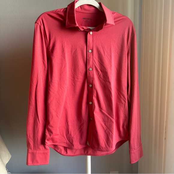 NWOT UNTUCKit Huber Jersey Knit Long Sleeves Button Up Shirt in Red - Picture 1 of 6